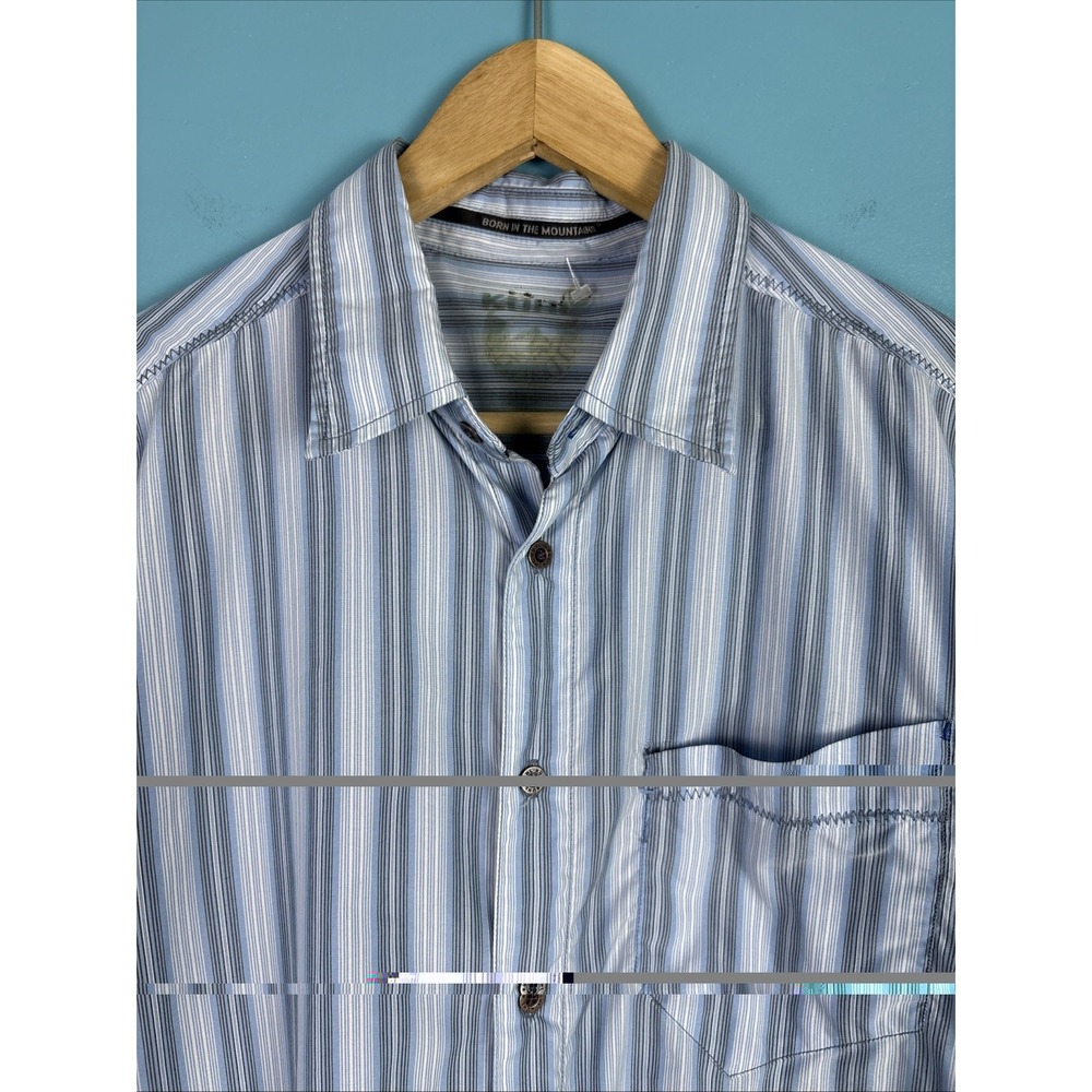 KUHL Men's Short Sleeve Button Up Sz M Silver Oak Striped Gorpcore Cowboy